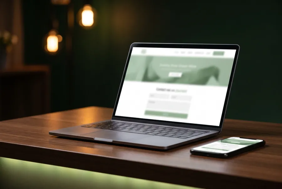 Simple one-page starter website shown on a laptop and phone