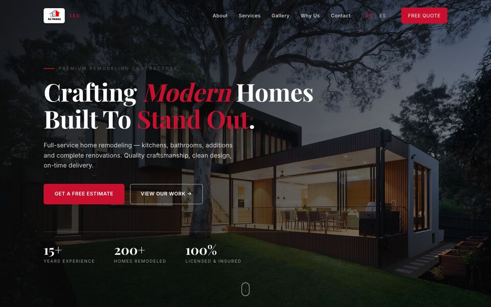 Homepage of AJ Homes LLC